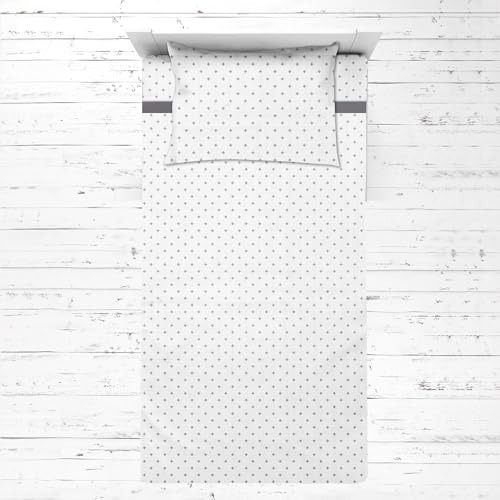 Bacati - Aztec/Love 3 Piece Toddler Bed Sheet Set Includes Fitted Sheet, Top Sheet, and Pillow Case (3 pc Toddler Bed Sheet Set, Grey Plus/Cross)
