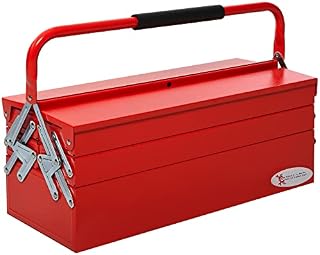 DURHAND Metal Tool Box 3 Tier 5 Tray Professional Portable Storage Cabinet Workshop Cantilever Toolbox with Carry Handle, 56cmx20cmx34cm, Red
