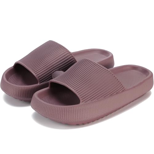 rosyclo Pillow Slipers for and Men, EVA Flat Clouds Massage Shower Bedroom Non Slip Quick Drying Open Toe Super Soft Comfy Thick Sole Puffy Bath sliders Sandalias, Wine Red