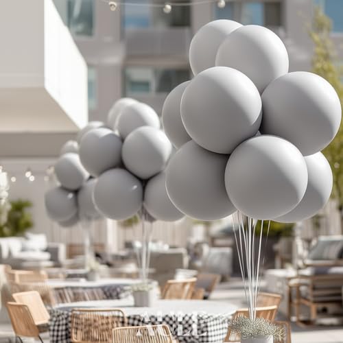 Image of AULE 50Pcs Latex 12 Inch Gray Balloons | Helium Party Happy Birthday Graduation Mordern Bachelorette Gender Reveal Industrial Chic Decoration