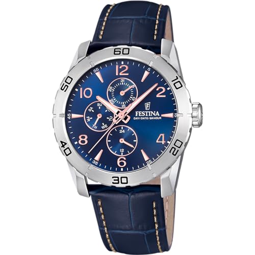 Festina Reloj Hombre F16607/D Outlet Caja de Acero Inoxidable 316l Plateado Correa de Piel Azu
