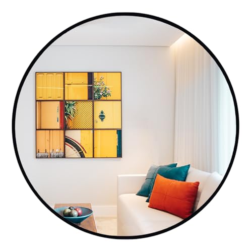 Image of Oruii Round Mirror, 26 inch Black Circle Mirror, Matte Black Metal Frame | High Definition,Waterproof,Rust-resistant,Round Mounted Mirrors for Bathroom,Living Room,Bedroom,Hallyway,Vanity,Wall Decor