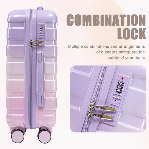 Image of 14 inch /20 inch 2-Piece Set PC Spinner Wheel Luggage with Gradient Color and Combination Lock(Pink Purple)
