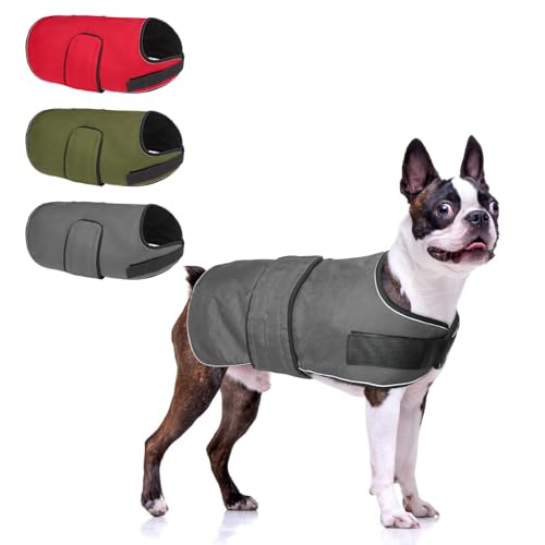 Image of BEAUTYZOO Dog Winter Coat for Medium Dogs, Waterproof Oxford Canvas Jackets | Warm Fleece Great Dane Sweater, Reflective Cold Weather Coats, Windproof Blanket Clothes for Female Male Doggie, Grey M