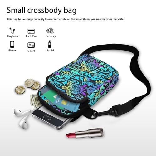 Image of Hawaiian Tribal Small Crossbody Bags for Women Cell Phone Bag Purse, Sea Turtle Zipper Sling Purses Shoulder Bag