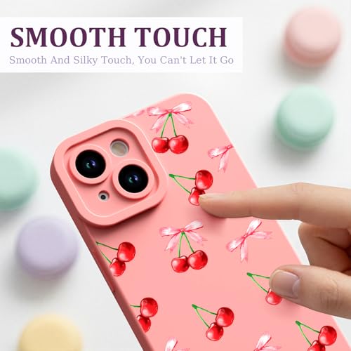 CASBST for iPhone 13 Phone Case, Printed Silicone, Bow Cherry - image 2