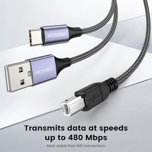 MOSWAG 2in1 USB Printer Cable 3.28FT/1M with USB C to MIDI Cable Printer Cable,USB MIDI Cable USB C to USB B MIDI Cable,Cable,Compatible with Music Instrument,Piano,Midi Keyboard,USB Microphone