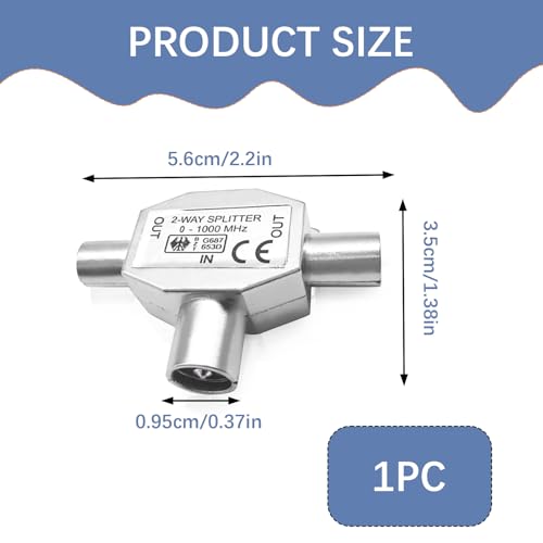 Domicubes TV Aerial Coax Splitter, Digital Signal Antenna Splitter Male To Two Female Coaxial TV Aerial Connector Cable TV Coax Splitter 2 Way Metal Housing Compatible with Cable TV Antenna