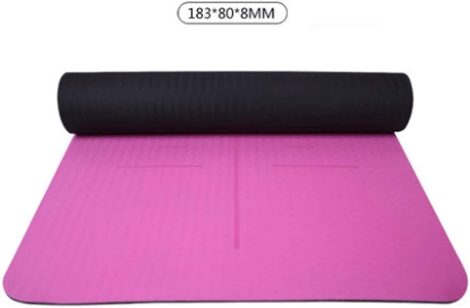 VSousT Tong Female Beginners Non-slip Yoga Mat TPE Material Environmentally Friendly odor-free Texture non-slip Belt Balance Line (Color : Rose and black, Size : 6mm)