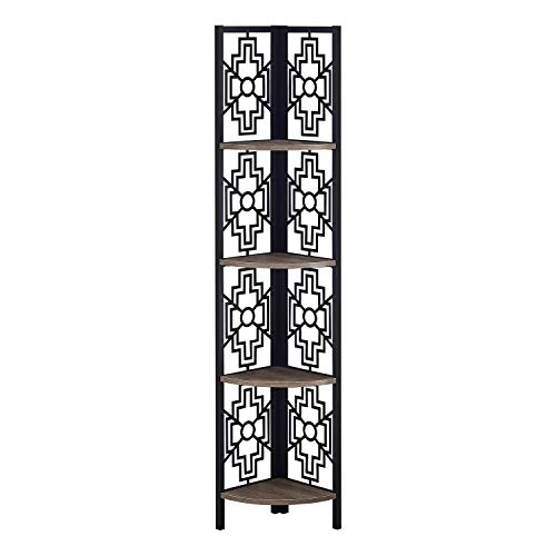 Monarch Specialties I 3621 Bookshelf, Bookcase, Etagere, Corner, 4 Tier, 62 H, Office, Bedroom, Metal, Laminate, Brown, Black, Transitional