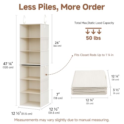 StorageWorks-6-Shelf-Closet-Organizers-Two-3-Shelf-Separable-Hanging-Shelves-for-Closet-12-12-D-x-12-12-W-x-47--H-Mixing-of-Beige-White-Ivory