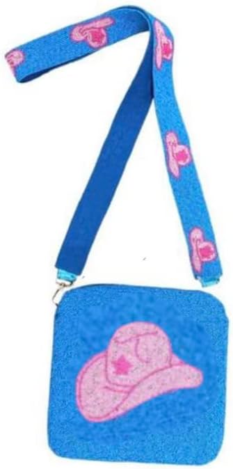 AuroraBTQHandmade Beaded Crossbody Purse Handbag - Premium Shoulder Bag Preppy, College & Sorority Girls - Game Day Bag - Seed Bead Box Bag Purses for Women, Blue