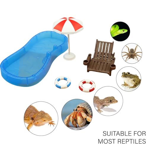 Image of Tree Frog Tank Accessories - Novelty Pool Theme Set Turtle Habitat Decoration Reptile Water Food Bowl for Amphibian Aquatic Frog Toad Lizard Leopard Gecko Hermit Crabs Snake Spider Scorpion (Pool Set)