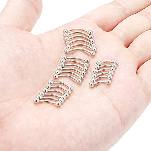 Hoeudjo Eyebrow Piercing Jewelry 16G Surgical Steel Curved Barbell with Ball Kit Tragus Ring Piercings Jewelry 16-24Pcs 6mm 8mm 10mm 12mm3
