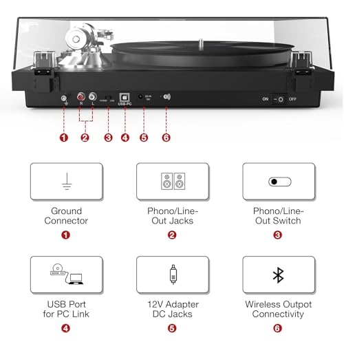 Image of Turntable for Vinyl Record Wireless Output Record Player Aluminium Platter Belt-Drive LP Turn Table 2 Speed Phono RCA Line Out AT-3600L MM Cartridge Audio Sound USB Digital to PC Vinyl Recording Black