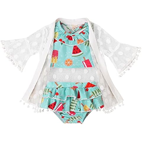 Toddler Baby Girls Ice Cream Print Bikini Summer Sleeveless Striped ​Ruffle Swimwear with Bikini Cover Ups Swimsuits Sets (Sky blue, 2-3T) Cover
