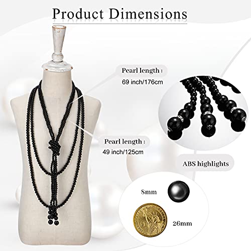 Long Pearl Necklace Faux Pearl Necklace Includes For Women 69 Inch Pearl Layered Strands Necklace With 2 Pieces 49 Inch Knotted Pearl Necklace For Women Girls (Black) #TOP1