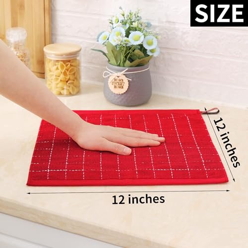 Image of Homaxy 100% Cotton Terry Kitchen Dish Cloths, 8 Pack, Red