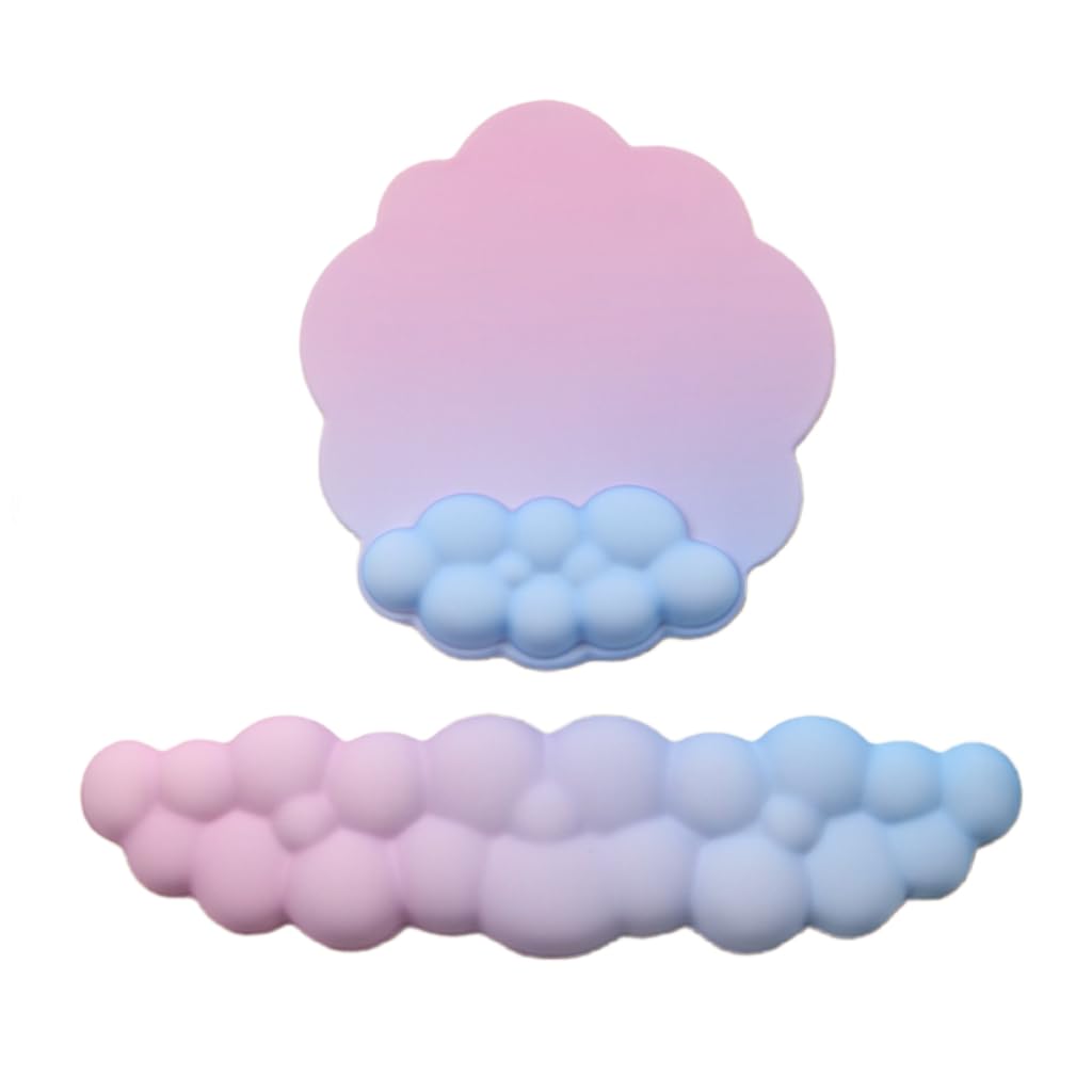 Cloud Mouse Pad with Wrist Rest Cute Purple Pink Memory Foam Relieves Wrist Fatigue Comfortable(Sweet Wrist Rest&Mouse Pad)
