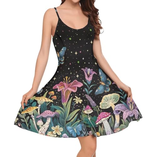 Image of Women's Spaghetti Strap Dress Summer Casual Swing Sundress Girls Beachwear Swing Mini Dress
