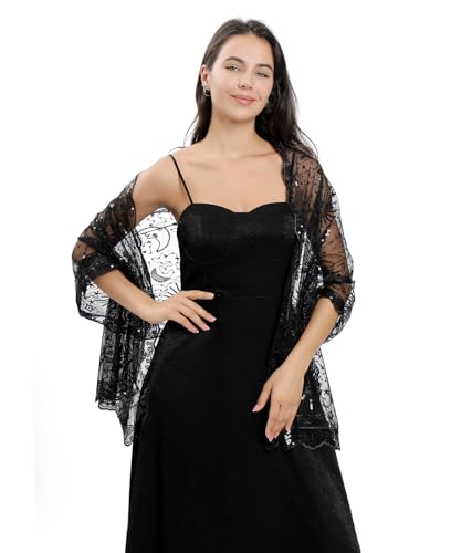 Baoqiya Women's Sparkling Sequin Deco Wedding Scarf for Bride 1920s Shawls and Wraps for Evening Party Dress2