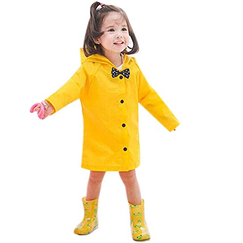 Age 2-10 Years Kids Hooded Button Down Long Jacket Bow Rainwear Lightweight Raincoat (Yellow, Age7-8Years) #TOP2