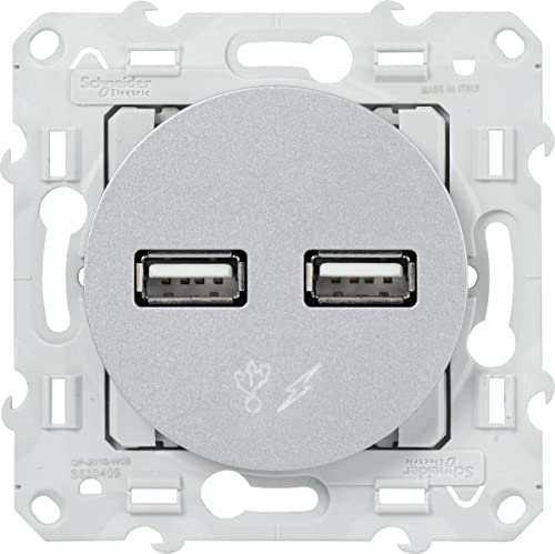 Schneider Electric SC5SHN0312415 Prise Double Usb 5 volts aluminium Odace, 240 V, Gris