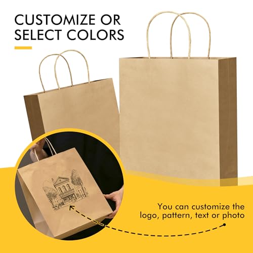 Image of RACETOP Brown Kraft Gift Paper Bags 50 Pack 8x4.5x10.8 in with Handles
