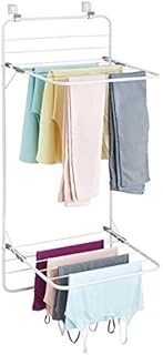 mDesign Clothes Rack for Hanging - Drying Rack with Plenty of Space for Laundry - Space-Saving Clothes Airer for Laundry Room & Household Room - White/Grey