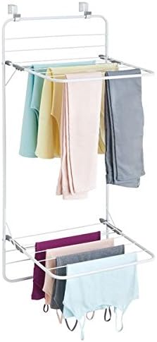 mDesign Clothes Rack for Hanging - Drying Rack with Plenty of Space for Laundry - Space-Saving Clothes Airer for Laundry Room & Household Room - White/Grey