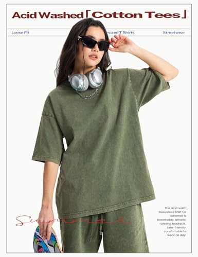 Arssm Women's Oversized T-Shirts Cotton Acid Wash Boyfriend Tee Shirt Loose Fit Vintage T-Shirts - Image 5