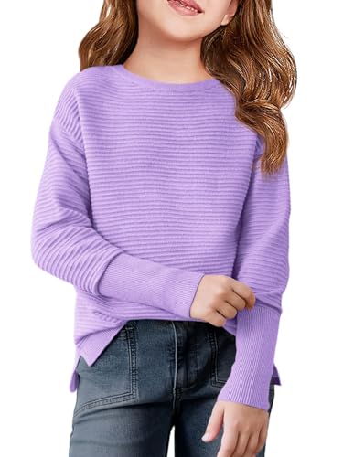 Image of Haloumoning Girls Fall Sweater Kids Ribbed Knit Split Pullover Tops 5-14Y