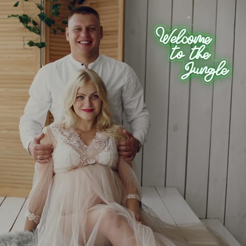 Image of Welcome to the Jungle Neon Sign Jungle Decor Green Led Word Neon Light Signs for Wall Decor Usb Letter Light Up Sign for Garden Home Entryway Front Porch Party Gift | Green Neon Light, Cozy Decoration for Event Planners, Couples, Wedding Receptions, Parties, Patios and Garden Areas