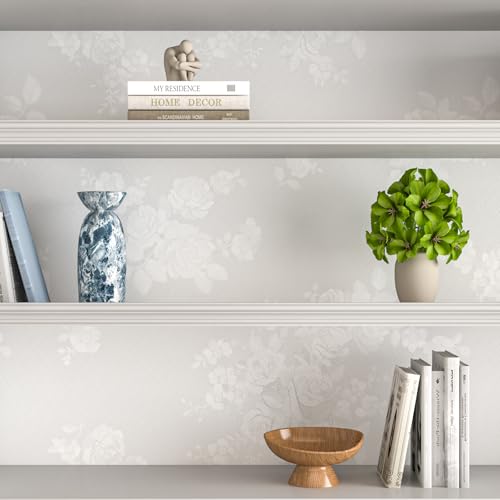 Papel tapiz blanco Livelynine de 15.8x197 pulgadas texturizado floral vinilo impermeable para mueble 6