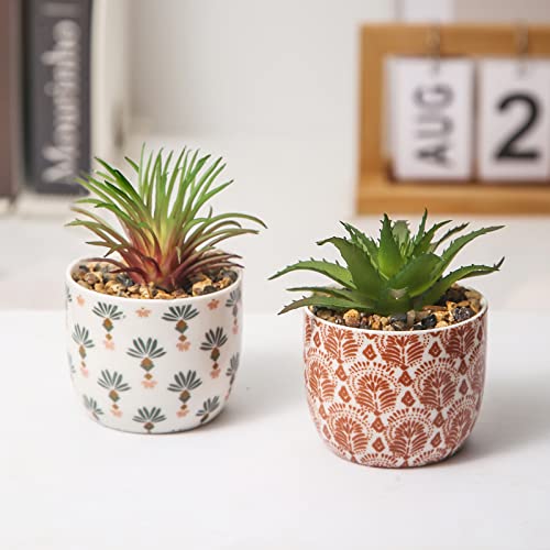Karlliu 2 Pack Artificial Plants Small Cute Succulents in Ceramic Planters Fake Greenery Potted for Living Room Office Desk Decor Bathroom Bedroom Shelves Decor
