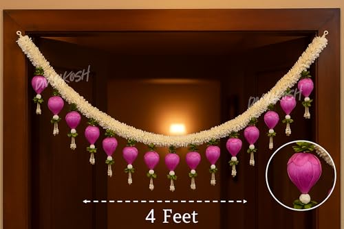 Image of Divyakosh Torans for Entrance Door - 4FT / 48 Inch, Home Decoration Hangings, Lotus Buds Toran | Thoranam, Gajra Bandhanwar - Size 48 Inch