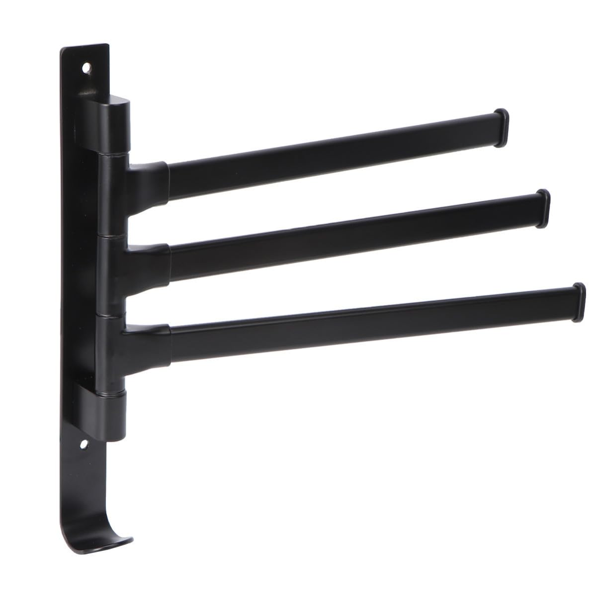 Porte-serviettes mural Healvian noir en aluminium avec 3 barres pivotantes pour salle de bain