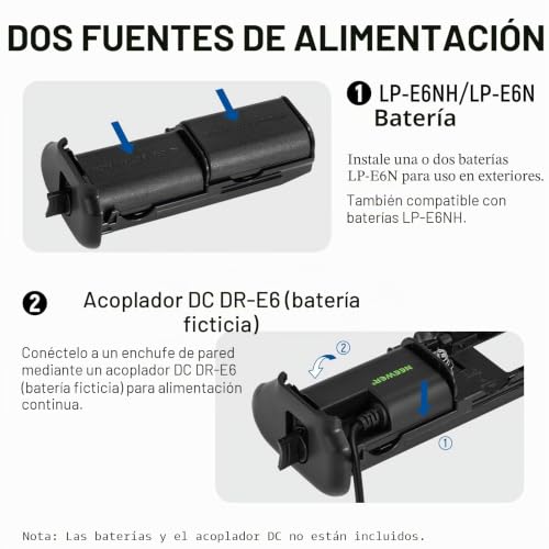 Miniatura 5 de Neewer Empuñadura De Batería De Repuesto Para Bg-R10 Compatible Con Cámaras Sin Espejo Canon Eos R5 R5c R6 R6 R6 Mark Ii, Alimentado Por Baterías Lp-E6 Lp-E6n Lp-E6nh Para Disparos Verticales Estables