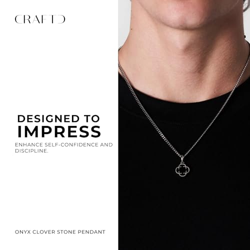 CRAFTD - Black Clover Stone Pendant Necklace - 18K Gold & 316L Stainless Steel - 20.5" Cuban Chain with 15MM x 15MM Pendant - Waterproof, Heat & Sweat Resistant - Gifts for Men - Men's Jewelry - Image 3