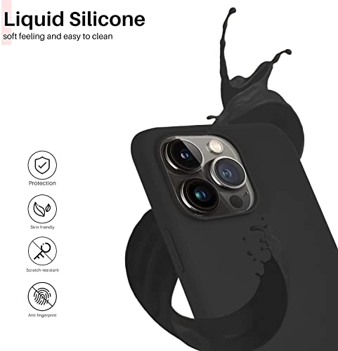Image of Elzzi Microfiber Liquid Silicone Gel Rubber Candy Non-Slip Full Body Protective Shockproof Phone Back Cover Compatible for iPhone 13 Pro (2021) - Black, 6.1 Inch