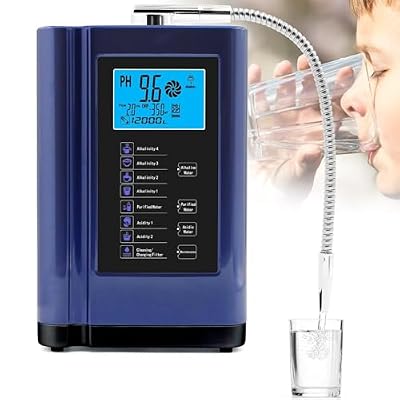 Alkaline Water Ionizer Machine with pH 3.5-10.5 and up to -500mV ORP, 8000 Liters Per Filter, Self-Cleaning Function and 5 Titanium Plates for Home Use - 7 Water Modes & LCD Touchscreen,Blue