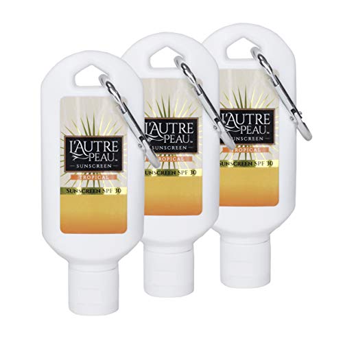 SPF 30 Sunscreen Multi-Pack by L'AUTRE PEAU | Travel Size Sunscreen for Men, Women, and Kids | Non-Greasy Water Resistant | Tropical Scent | TSA Approved | (2oz 3 pack With Carabiner Clip) image 5