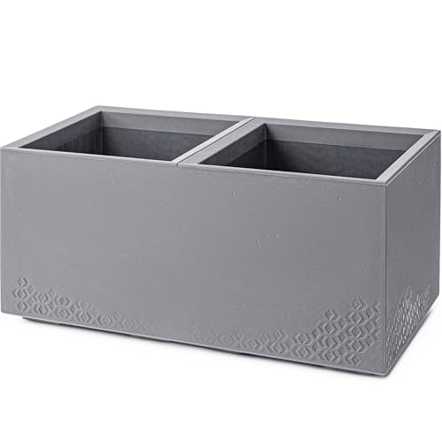 KONZEPT Großer Pflanzkübel auf Rollen, 40×80×40 cm, grau in Betonoptik, aus 100% recyceltem Material – für den Innen- und Außenbereich – ideal für Garten, Balkon und Terrasse