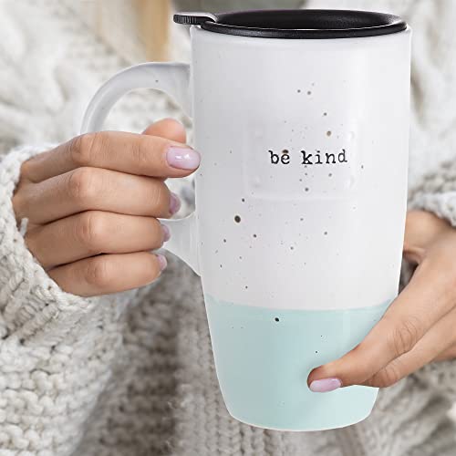 Sheffield Home Travel Stoneware Coffee Mug- Speckled Coffee Cups With Lid, Mugs For Tea, Latte, And Hot Chocolate On The Go, 20 Oz, Be Kind Plaque #TOP5