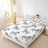 Erosebridal Zebra Fitted Sheet Twin Size for Kids Boys Girls Black and White Striped Bedding Set Funny Animal Pattern Sheet Set Modern Simple Style Top Sheet Wrinkle for Teens Adult