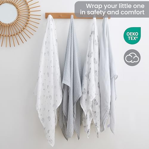 Image of Softan Swaddle Blankets for Baby Girls & Boys Gift, Large 47X47 inches Receiving Blankets for Newborn,4 Pack Gray Elephant