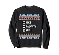 Nice, Naughty, Yumi Christmas Ugly Sweater Style Sweatshirt