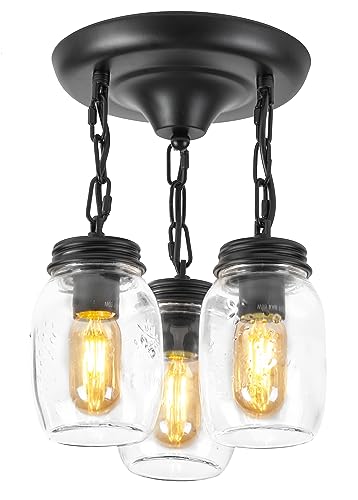 Mason Jar Chandelier Small Farmhouse Pendant Lighting 3 Lights Black