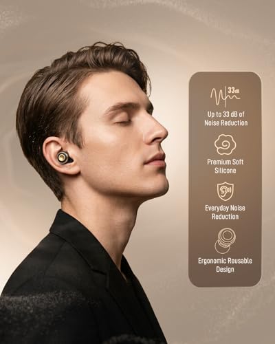 Image of Reusable Earplugs for Focus, Travel & Work, Up to 33dB Noise Reducing Silicone Ear Plugs with 4 Sizes, Secure Fit, Portable Snap-Closure Case for Flights, Study, Commute Reading