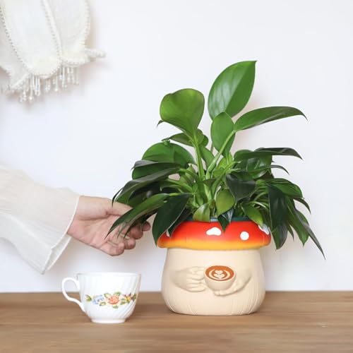 AmiCera Cute Coffee Cups Flower Pot, Small Indoor Mushroom Decor Planters - Image 2